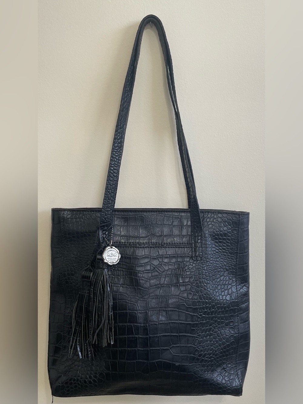 Exceptional Patricia Nash 10th Anniversary Black Leather Croc Embossed Tote/Bag